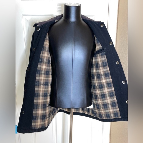 Vintage Timberland Weather Gear Black Wool Heavy Down Jacket Flannel Lined Sz Sm - Picture 5 of 11